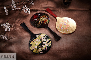 日本制金箔漆器莳绘日式手镜和风桌面梳妆镜复古风工艺镜女生礼物
