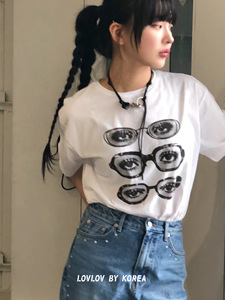 【LOVLOV BY KOREA】韩国代购 个性眼镜图案印花套头T恤