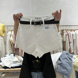 SMX86002-2欧货2024夏季新款高腰显瘦系带白色宽松A字牛仔短裤女