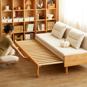 实木沙发床折叠两用抽拉床小户型客厅2024年新款多功能坐卧伸缩床