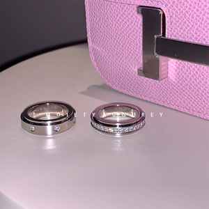 AUGUREY时来运转银色钛钢戒指镶钻可旋转高品质经典时尚百搭叠带