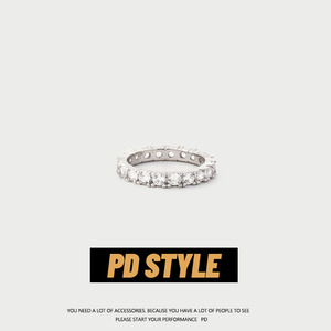 PDSTYLE欧美时尚男女单排满钻锆石戒指简约个性ins水钻嘻哈指环潮