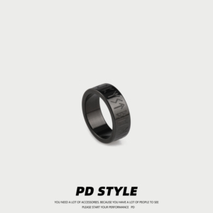 PDSTYLE 复古维京纹字母钛钢戒指男女潮牌高级感食指环不掉色潮