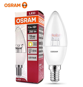 欧司朗OSRAM星亮睿亮LED灯泡水晶蜡烛灯尖泡拉尾泡E14小螺口3W5W