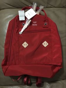 日本采购现货anello尼龙帆布双肩包女书包红色大号背包店主转让