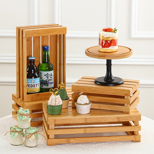 面包篮子木头收纳筐水果篮蛋糕摆台展示架面包托盘木质甜品台木框