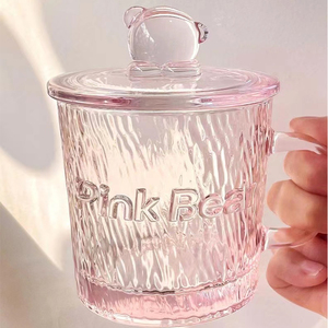 pinkbear皮可熊周边樱花玻璃杯子露比吸管杯库洛米粉晶可装热水
