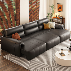 中古电动沙发床客厅一体两用可变床伸缩折叠意式极简真皮黑色沙发