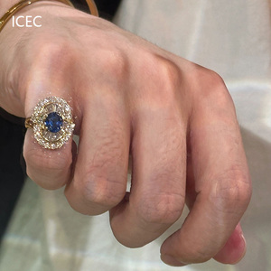 S925纯银复古蓝宝石镶钻戒指女轻奢小众精致高级感时尚气质食指戒