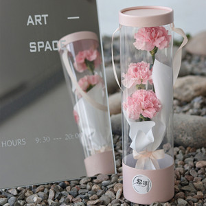 鲜花手提盒透明圆筒花盒抱抱桶情人节单支花盒PVC玫瑰花束包装盒