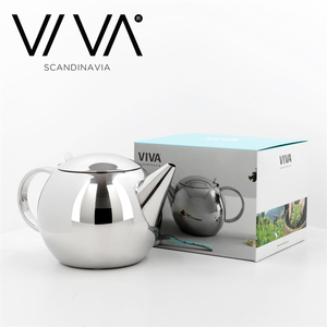 丹麦VIVA茶壶不锈钢双层保温隔热泡茶壶球形半吊式茶漏茶具1L
