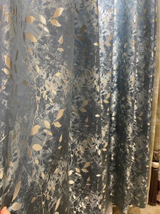 蓝叶子高精密金丝线绣提花中美式房间卧室客厅杭州窗帘布上门安装