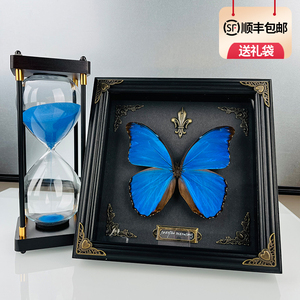 蝶仙子真蝴蝶标本展示框相框成品礼物稀有大蓝闪蝶蓝色摆件情人节