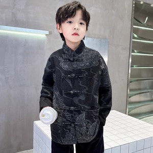 中国风男童新中式汉服2024秋冬新款儿童加绒加厚唐装男孩龙年外套