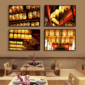 日本大坂灯笼夜景小巷街景日式装饰画日式料理店居酒屋墙贴带相框