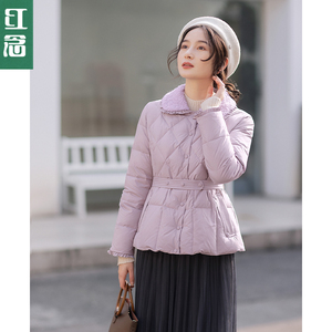红念紫色淑女羽绒服女短款小个子冬季新款显瘦气质白鸭绒冬装外套