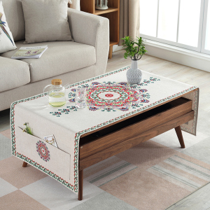 民族风棉麻布艺桌布家用客厅长方形茶几卡通布台布多功能防尘盖布