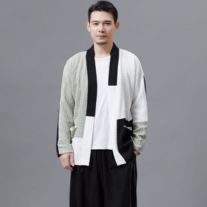 中国风复古男装和服小外套中式开衫拼色道袍春秋长袖汉服日系风衣