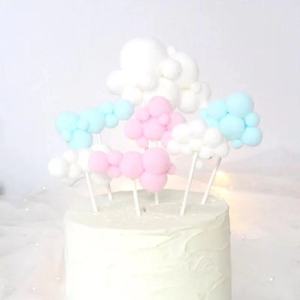 彩虹烘焙馆装饰云朵云彩毛球生日蛋糕插件插牌蓝色粉色白色多款