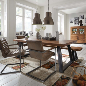 实木北欧会议桌长桌创意工作台书桌办公桌现代简约铁艺餐桌椅组合