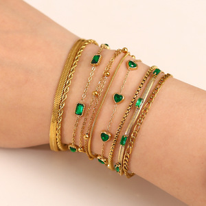 法式小众镀金锆石手链带闪绿色设计高级感轻奢手链不掉色钛钢首饰