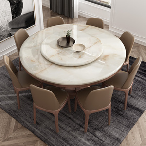 大理石餐桌椅组合圆桌小户型家用吃饭桌子现代简约实木北欧餐桌