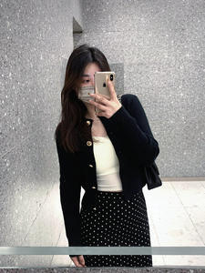 韩系黑色短款针织开衫女春秋外搭小罩衫外套薄款气质显瘦长袖上衣