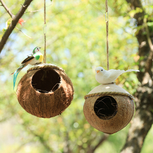 天然椰子壳鸟窝创意鸟巢户外空中吊饰花园别墅鹦鹉玩具自然角挂饰