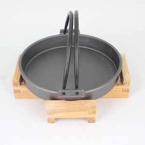 韩式铸铁手提式烤盘烤肉锅铁板烧煎锅商用烧烤盘烤肉盘生铁手挽锅