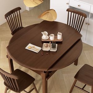 北欧全实木伸缩餐桌现代简约折叠餐桌长方形可变圆饭桌家用小户型