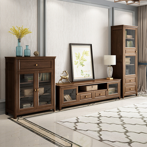 美式乡村实木电视柜组合柜高低地柜客厅小户型简美现代简约家具