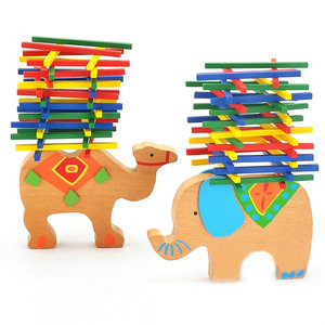 木制小马驮物大象平衡玩具彩棒叠高宝宝早教幼儿园益智力拼搭积木