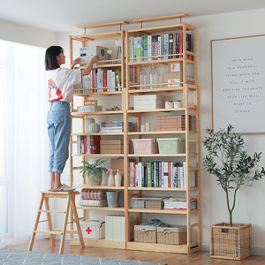 实木书架落地顶天立地置物架靠墙到顶满墙客厅整墙书柜隔断多层架