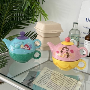 美人鱼贝尔公主陶瓷茶具子母壶创意卡通下午茶壶茶具一壶一杯套装
