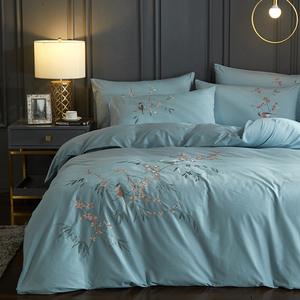 nineer出口新中式全棉绣花被套四件套 1.8米双人床上用品床单套件