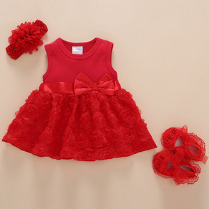 女宝周岁礼服女童连衣裙夏装百天满月婴儿洋气小公主裙生日红裙子
