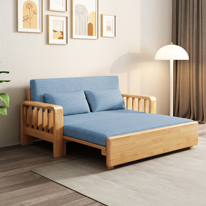 实木沙发床两用可折叠小户型客厅坐卧伸缩家用中式抽拉单人双人床