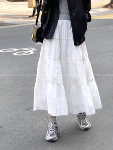 MO STUDIO｜韩国棉100%白色花边显瘦散状长款半身裙032429