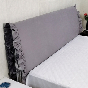 荷叶边床头罩全棉布艺灰色床头套防尘罩软包欧式实木弧形简约现代