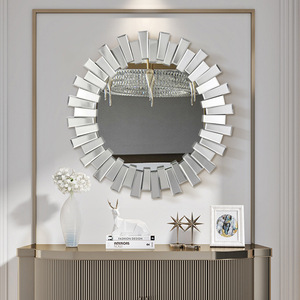 后现代艺术轻奢圆形浴室镜欧式玻璃拼镜玄关装饰镜不变形大挂镜子