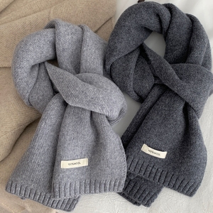 100%纯羊毛围巾~高品质黑色灰色纯澳毛保暖针织围巾男女围脖冬季