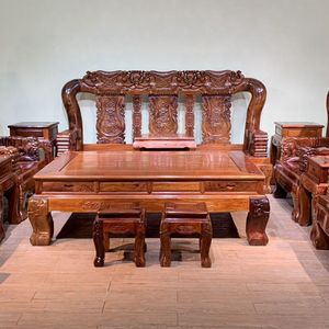 缅甸花梨木战国大象沙发13件套 大果紫檀红木家具奢华型整装中式