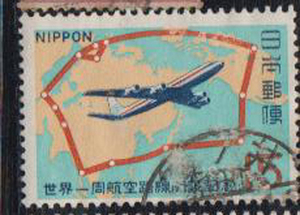 JWM日本邮票C472 1967年环球飞行开设世界地图DC-8型飞机销戳不同