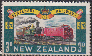 新西兰邮票1963年新国火车100年3d信销票邮戳式样不同真品巨划算
