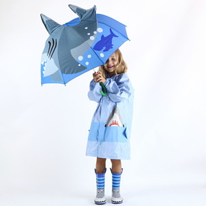 儿童美国原单可爱动物造型3D立体防水遮阳青蛙鲨鱼半自动小童雨伞