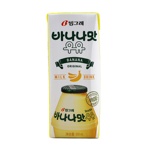 网红新款韩国进口宾格瑞Binggre香蕉草莓味牛奶儿童饮料200l包装