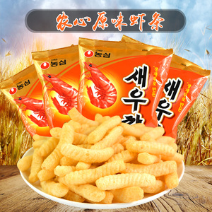 韩国原装进口零食 农心原味虾条90g×4袋装 膨化休闲小食品包邮