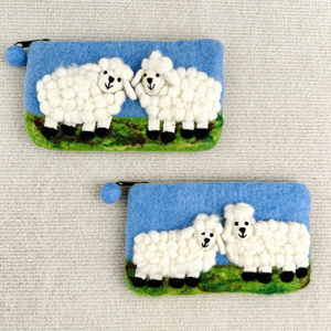 尼泊尔手工羊毛毡 两只绵羊零钱包清新靓丽手机包卡包