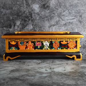 尼泊尔手工吉祥八宝藏式彩绘木香炉卧香炉