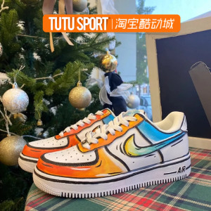 定制球鞋 NIKE/耐克 AIR FORCE 1 手绘涂鸦 二次元橙黄蓝 运动鞋